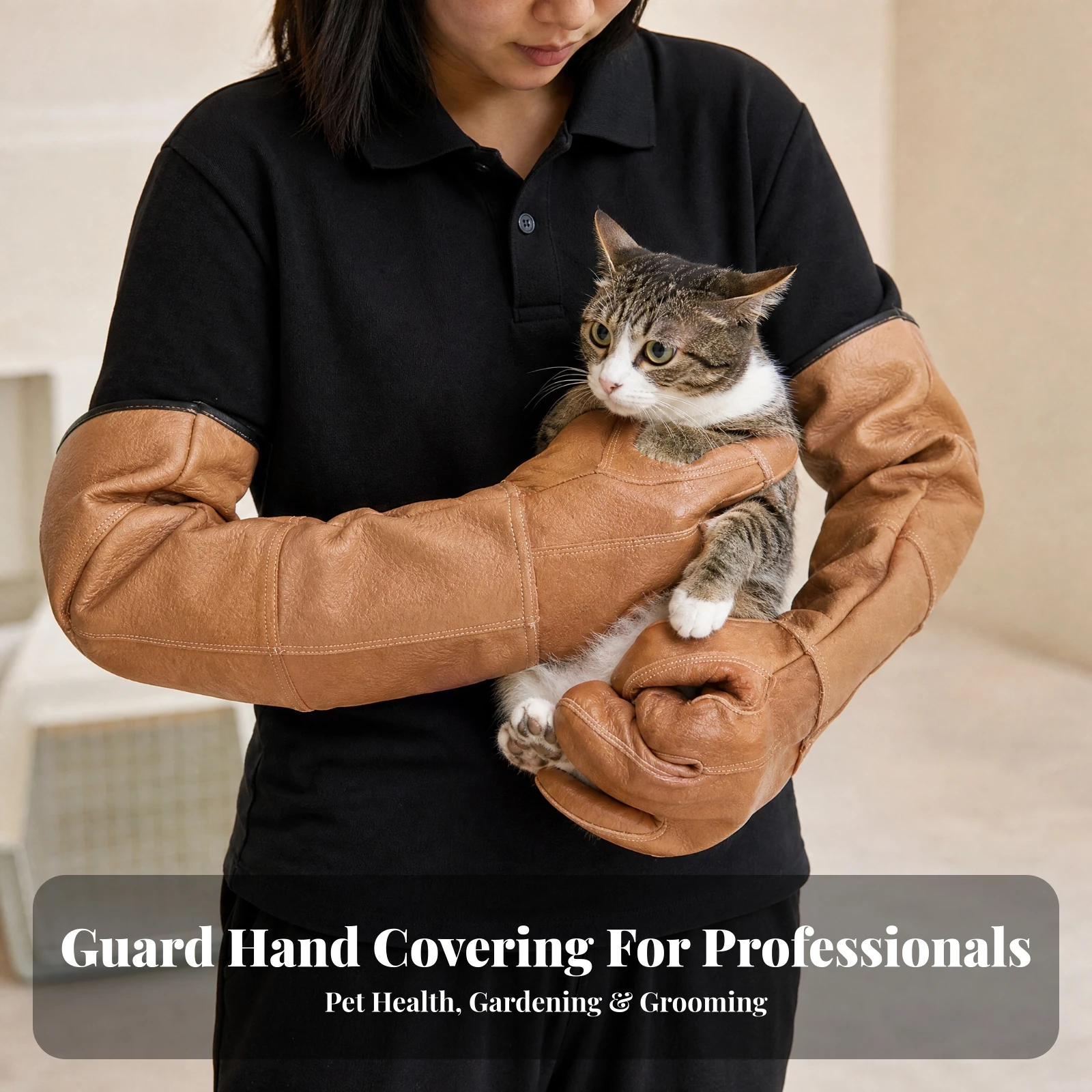 Full-Finger Cowhide Leather Gauntlet Gloves Reinforced 60 Cm Long Guarding Gloves One-Size Heavy Duty for Gardeners