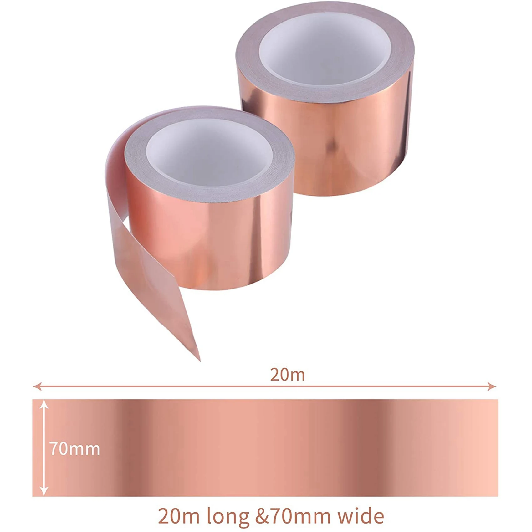 2X Copper Foil Tape 70Mm X 20M For EMI Shielding Conductive Adhesive For Electrical Repairs,Snail Barrier Tape Guitar New