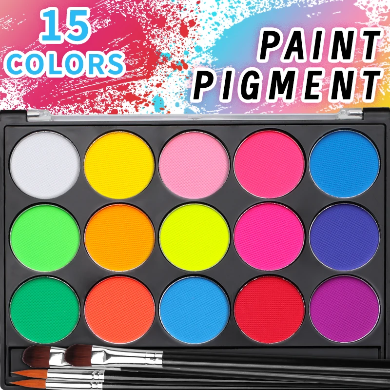 Professional Painting Set-15 Color Palette with 2 Brushes,Durable Paint Kits for Adults for Cosplay,Mardi Gras,Halloween,Makeup,