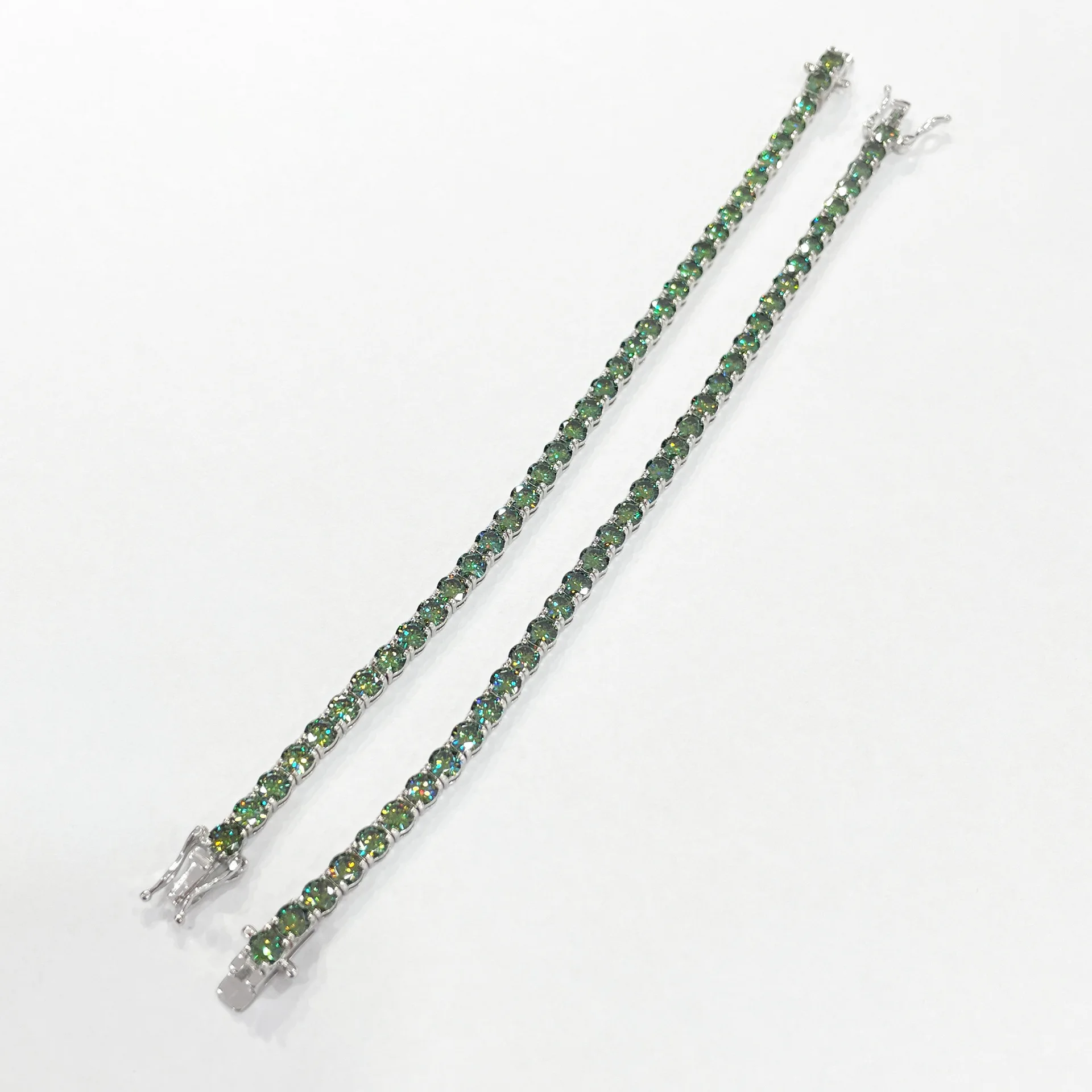 Luxury  Jewelry VVS Moissanite  Sterling Silver 925 Fashion Moissanite Tennis Emerald Color Chain Bracelet  For Women