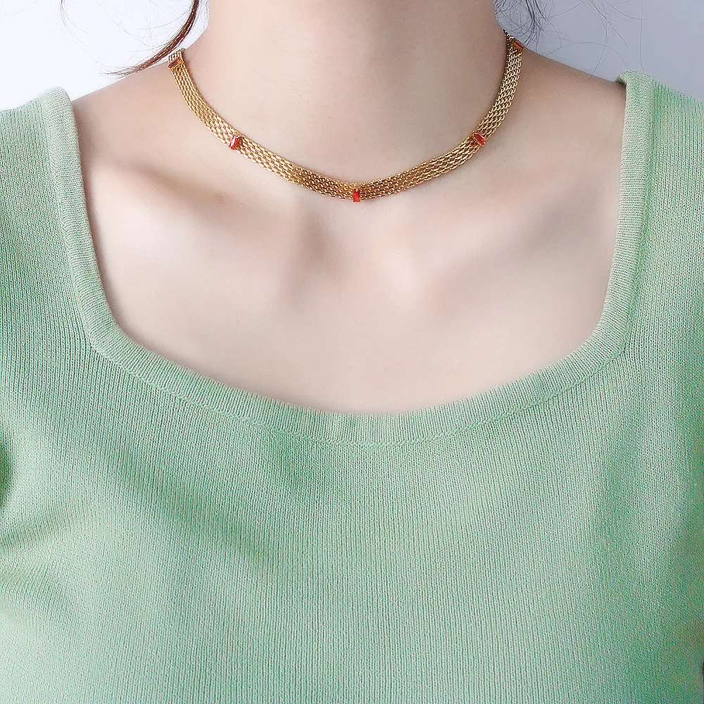 

DIY accessories Light Luxury Elegant Zircon Tennis Necklace Bracelet 18k Gold Plated Stainless Steel Ladies Collar Hip Hop short