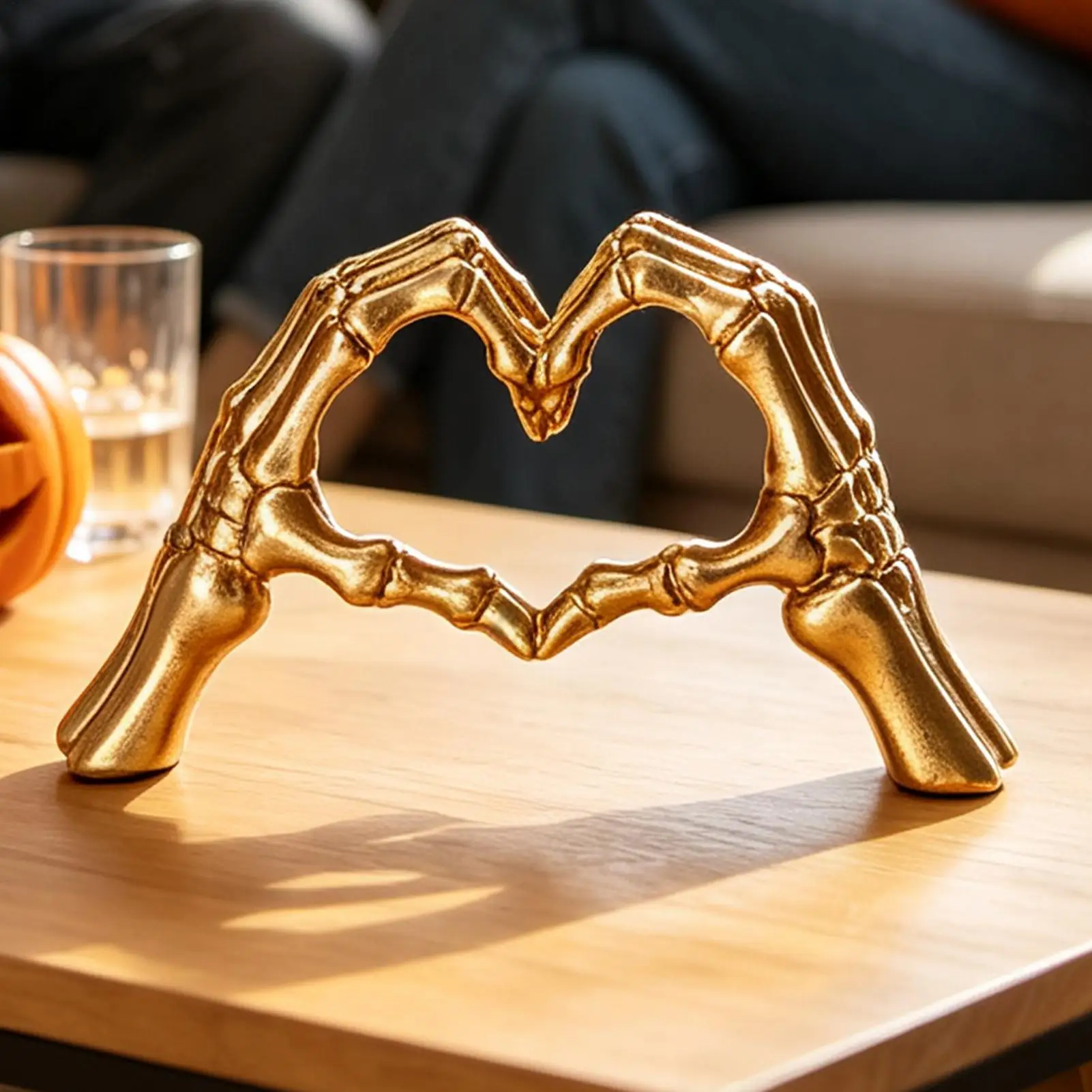 1PC Skeleton Heart Gesture Home Accents Skeleton Ornament for Halloween Skeleton Heart Hands Figurine for Halloween Home Decor