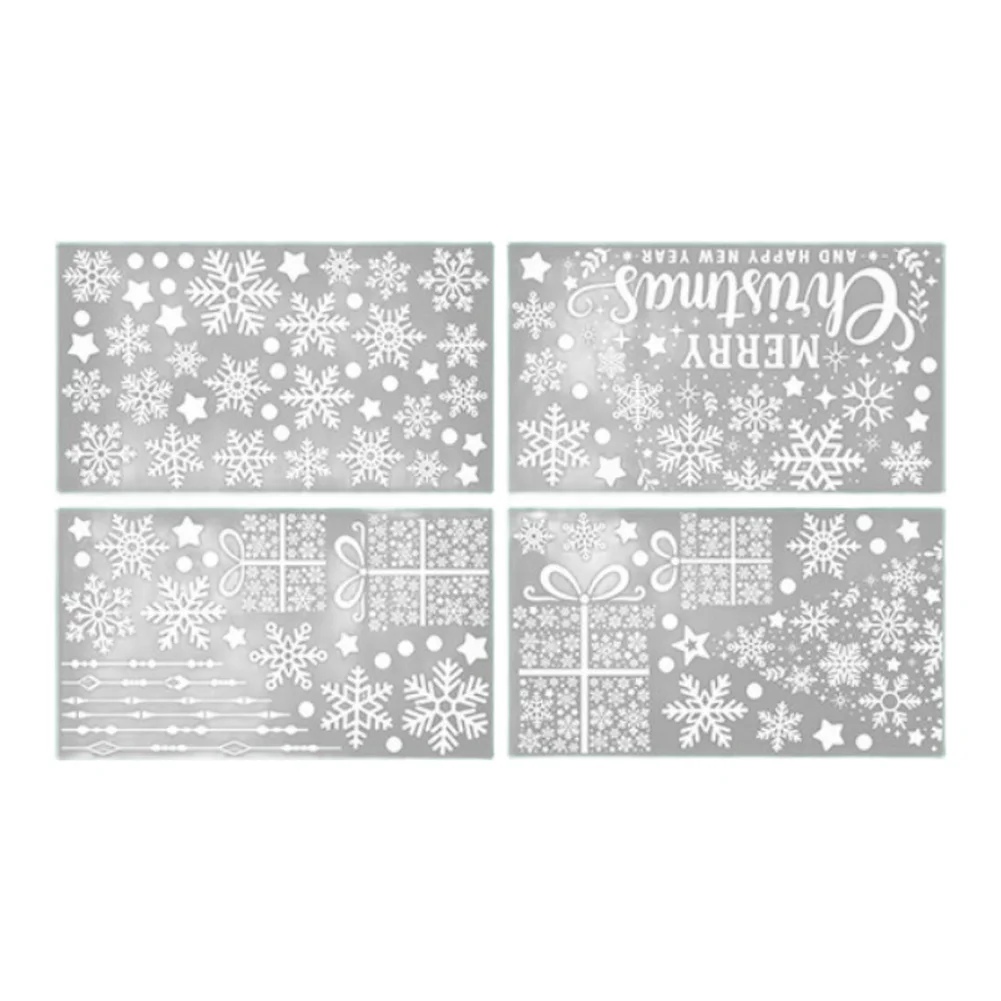 Window for static Cling Decoration Pack of 4 with Winter House Tree and Snowflake Graphics for Seasonal Indoor Display
