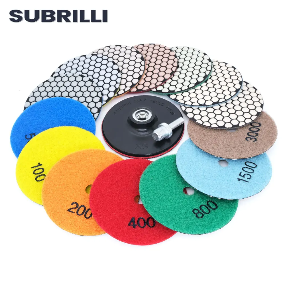 SUBRILLI 4 بوصة قطعة التلميع الجاف 100 مللي متر مرنة الماس ألواح التلميع ل ماكينة نحت رخام الجرانيت ماكينة تجليخ الأرضيات الخرسانية القرص