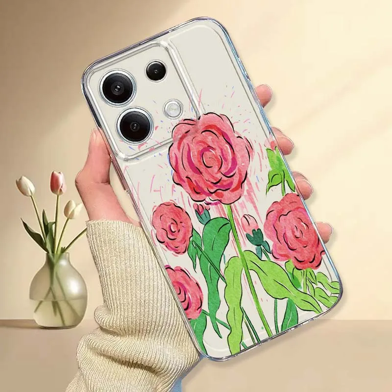 

Rose Luxury Art Phone Case For Xiaomi Mi Poco F2 F3 F4 F5 F6 X5 X6 X7 Pro TPU Protection Transparent