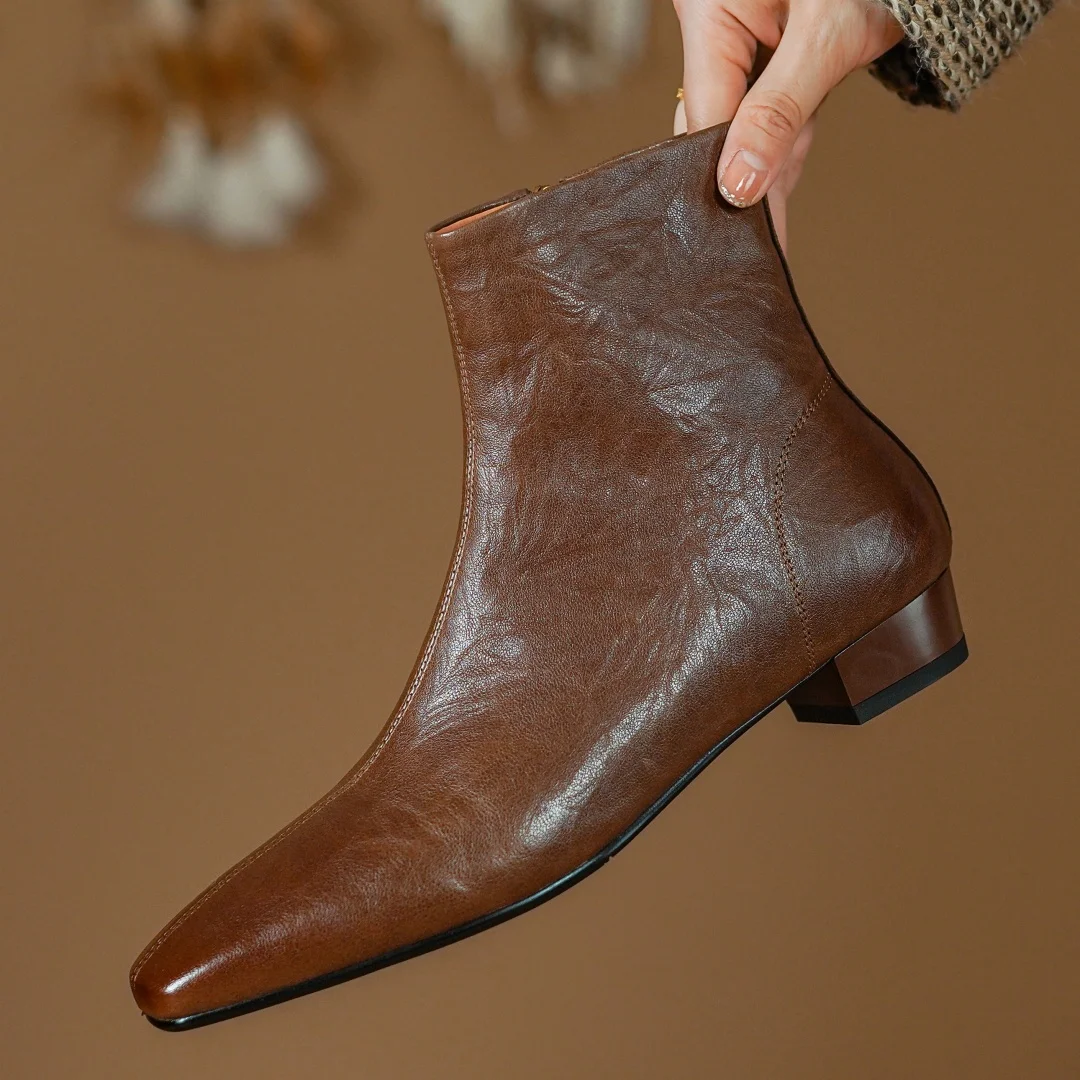 Stivaletti autunnali con cerniera laterale in pelle di pecora da donna stivaletti corti da donna casual morbidi e confortevoli di alta qualità