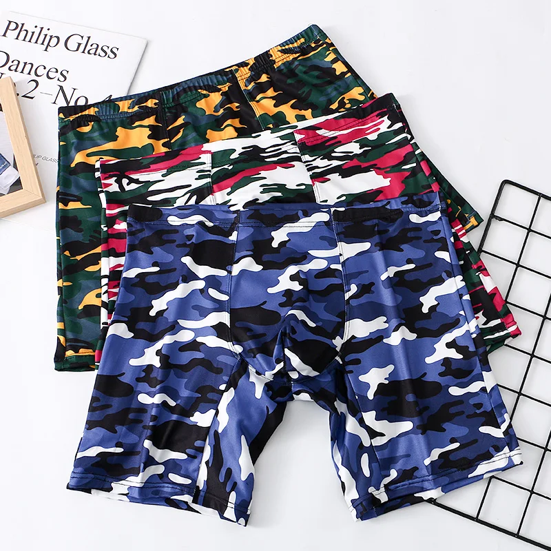 Fashion Men Camouflage Long Leg Boxer Shorts Men’s Underwear High Quality U Bulge Pouch Sexy Underpants EUR Size Lengthen Pants