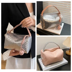 2024 nuova borsa tessuta da donna argento rosa impiombato borsa cosmetica borsa per il trucco borsa per il bagno borsa per il Design unico borse per le donne