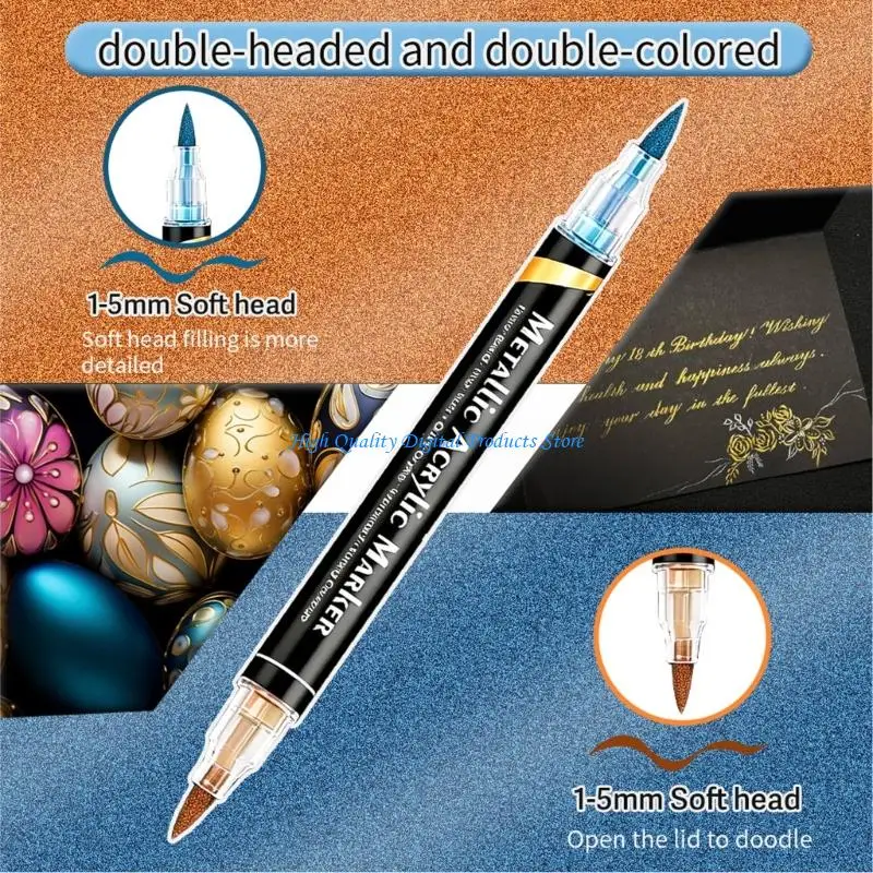 

U2JE Double Color Glitter Art Pen Artist Acrylic Markers Brush Pens With Soft Brush Tips For Kids Drawing And Craft Activity