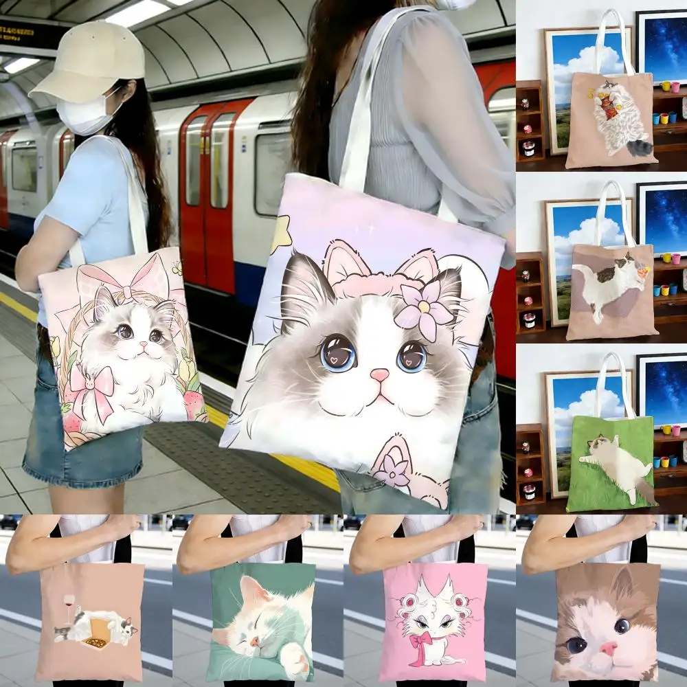 Bolsas de almacenamiento Gentle Docile R-Ragdoll Art Cat, serie impresa, bolso de hombro, bolso de mano ligero y portátil para uso diario