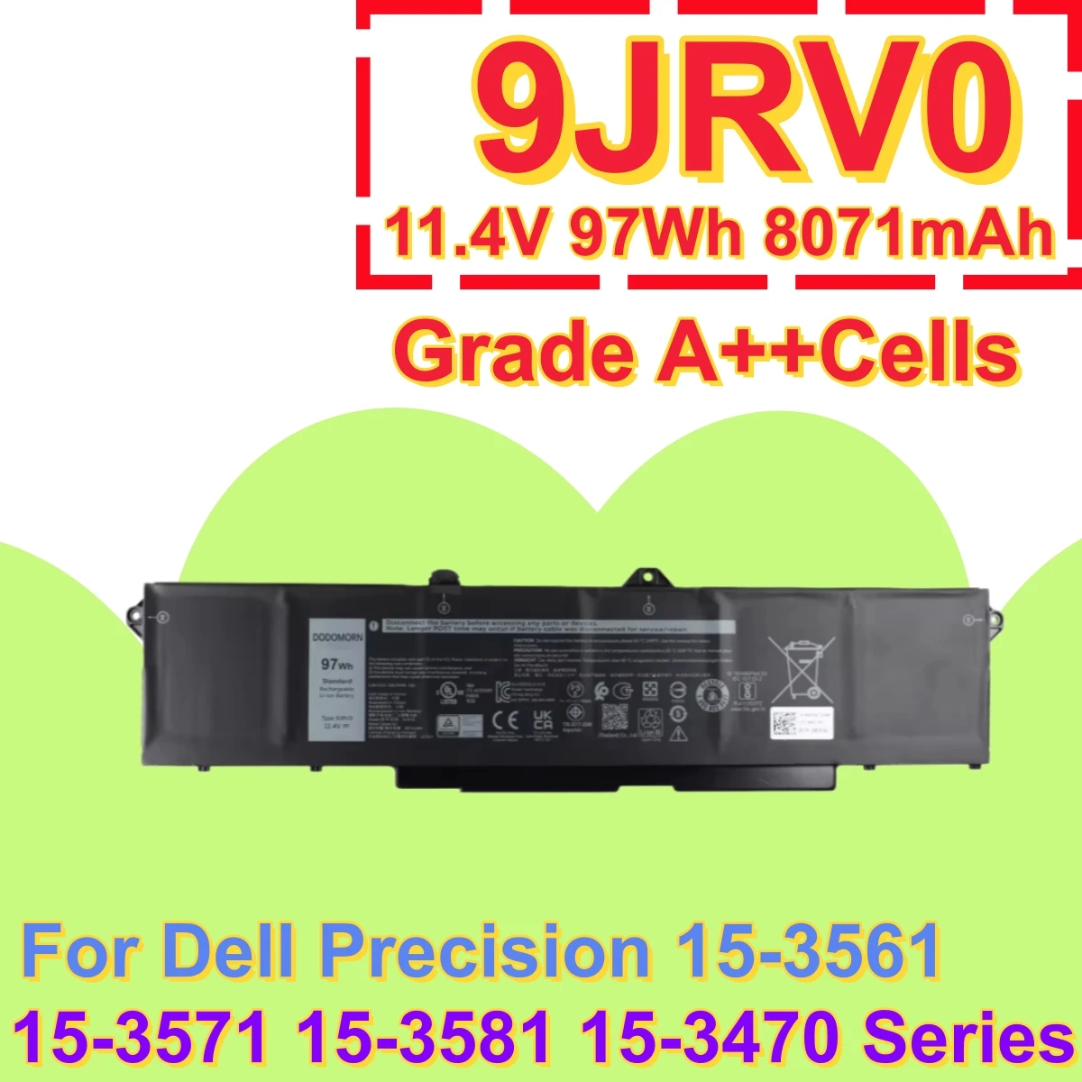 Factory Direct 9JRV0 Battery For Dell Latitude 5521 5531 Precision 3561 3571 3581 3591 Alienware M17 R5 M18 R1 R2