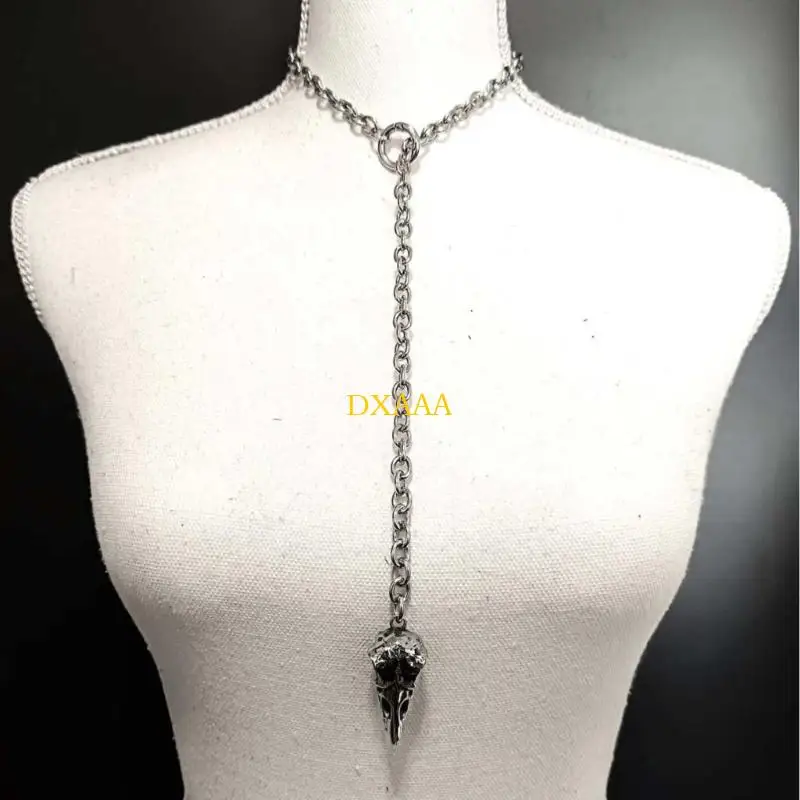 DXAA Dark Fashion Adjustable Necklace Gothic Crow Head Alloy Chain For Alternative Wardrobe