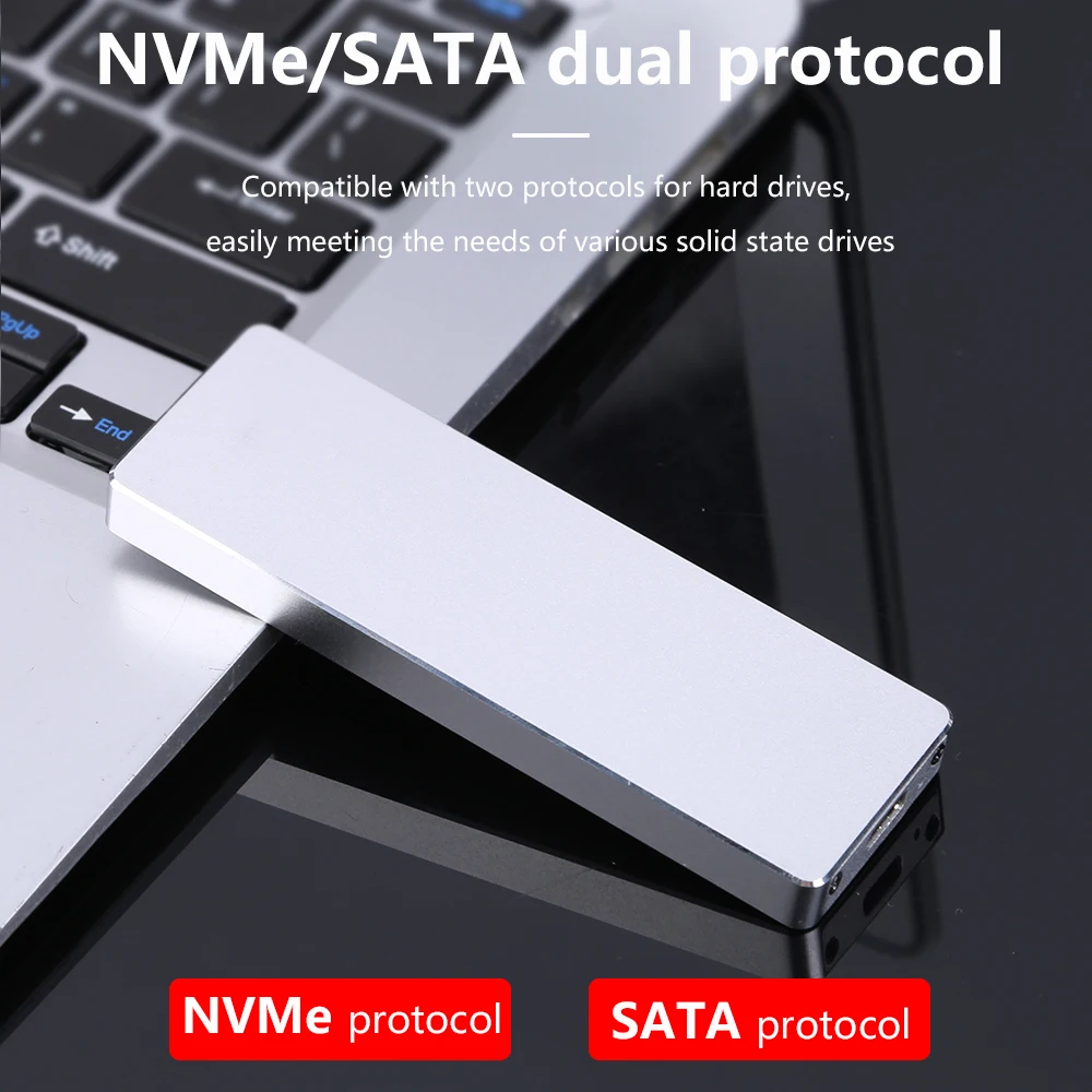 TISHRIC-carcasa externa Hd de aleación de aluminio, compatible con protocolo Dual M2, NVME, NGFF, SATA, SSD, NVME, SSD a USB 3,1, carcasa para M.2 SSD