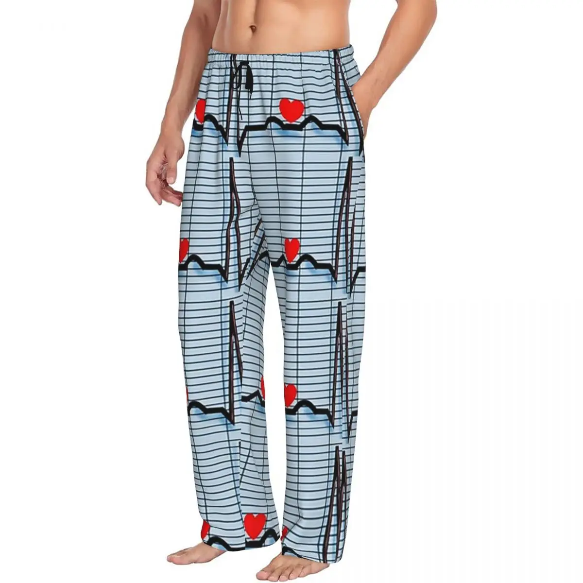 Custom EKG Cardiac Rhythm Strips Pajama Pants Men Sleepwear Sleep Lounge Bottoms with Pockets