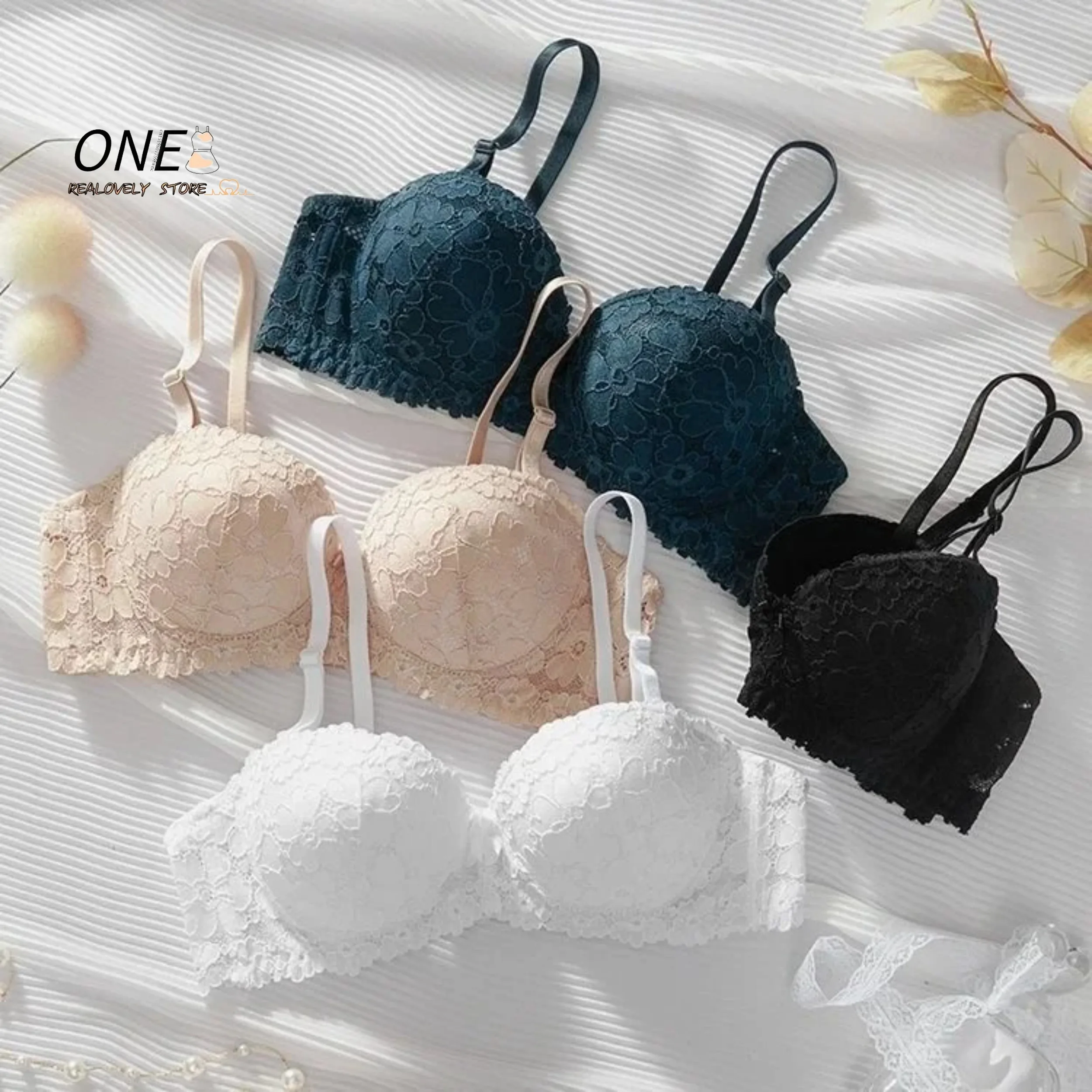 

Thickened Underwear Women's Small Breasts Gather Together with Steel Rings Shaped Upper Support A Cup Flat Bra Double Bralette