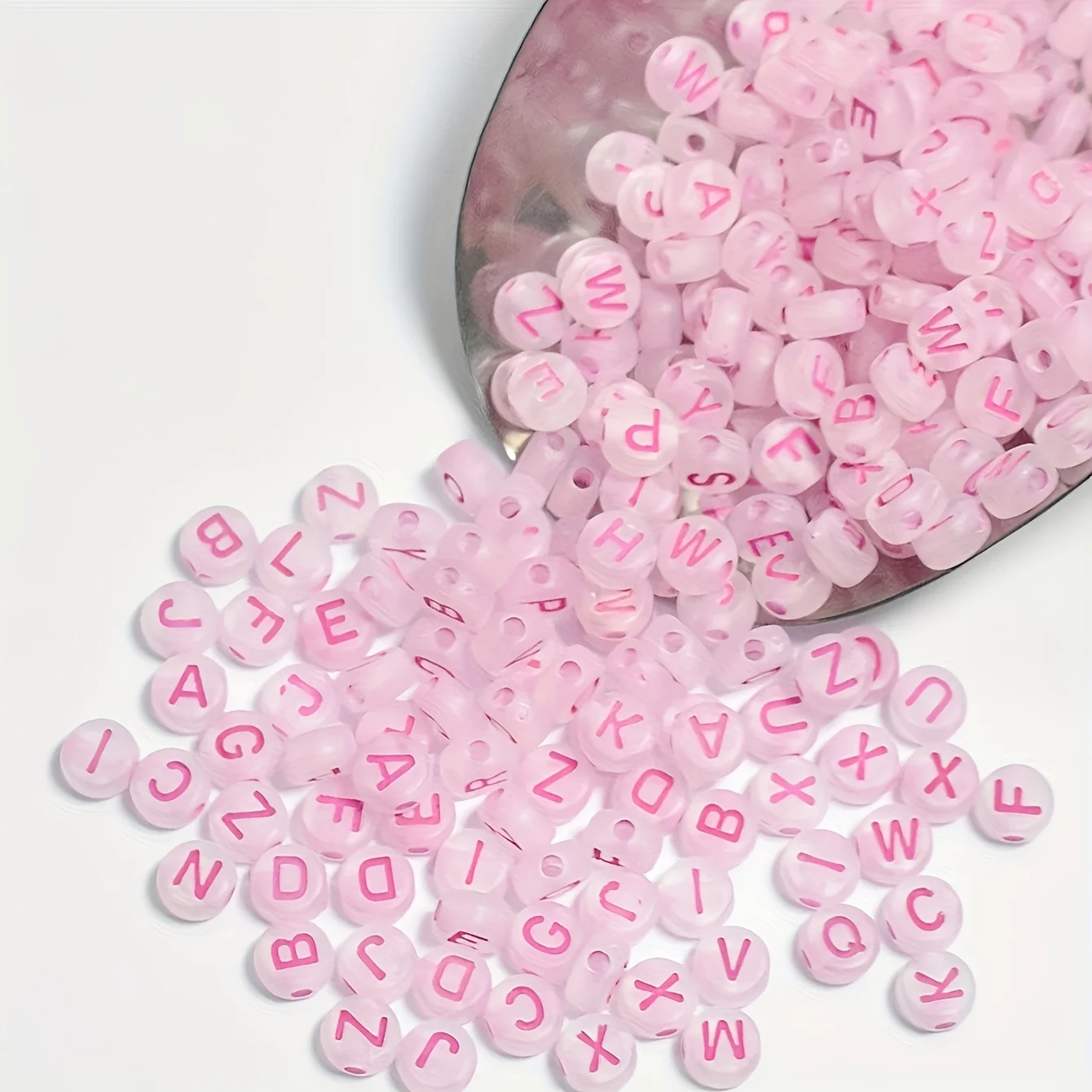 220pcs 4 * 7mm pink frosted flat round letter beads, can be used for decoration and exquisite bracelet DIY production view 5