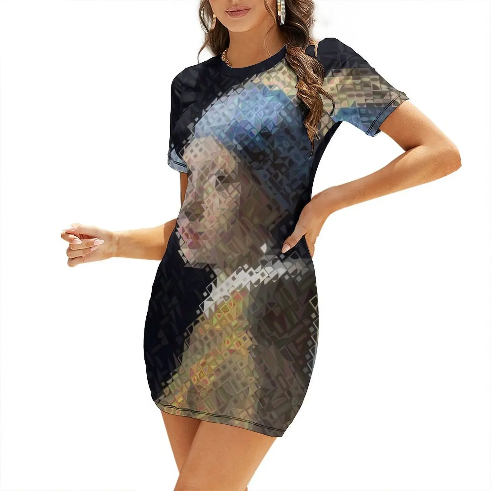 

After Chuck Close - Portrait - Girl With Pearl Earring Short-Sleeved Dress dresses for women Elegant gowns Dress