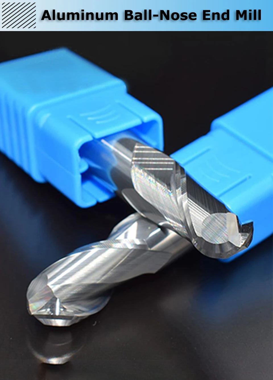 YZH Kugelkopffräser aus Vollhartmetall, Wolframstahl, DLC-beschichtet, HRC55, CNC, 2 Schneidkanten, für Aluminium, Kupfer, Acryl, Eisen, R0,5~R10 – Detail 1