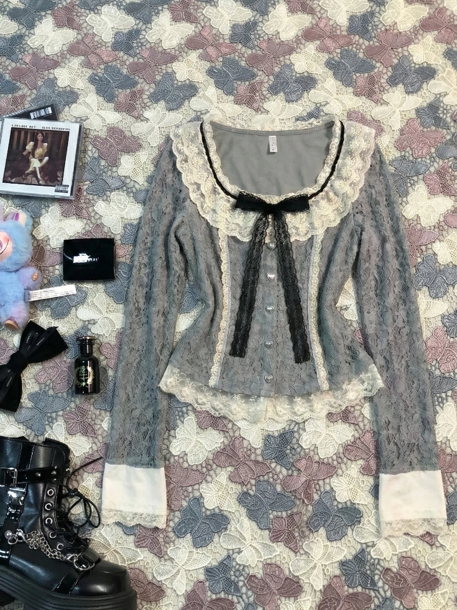 

Женский топ Sweet Sle с длинными рукавами, кружевными вставками и узлом, из смесового хлопка, удобный крой, с завязками на талии