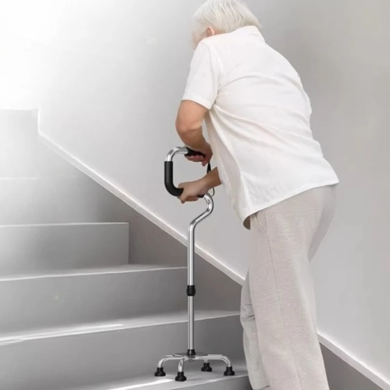 

Bow Shaped Double Handle Walking Cane for Elderly Four-legged Non-slip Crutches Fall-prevention Aid Rehabilitation Walking Aids