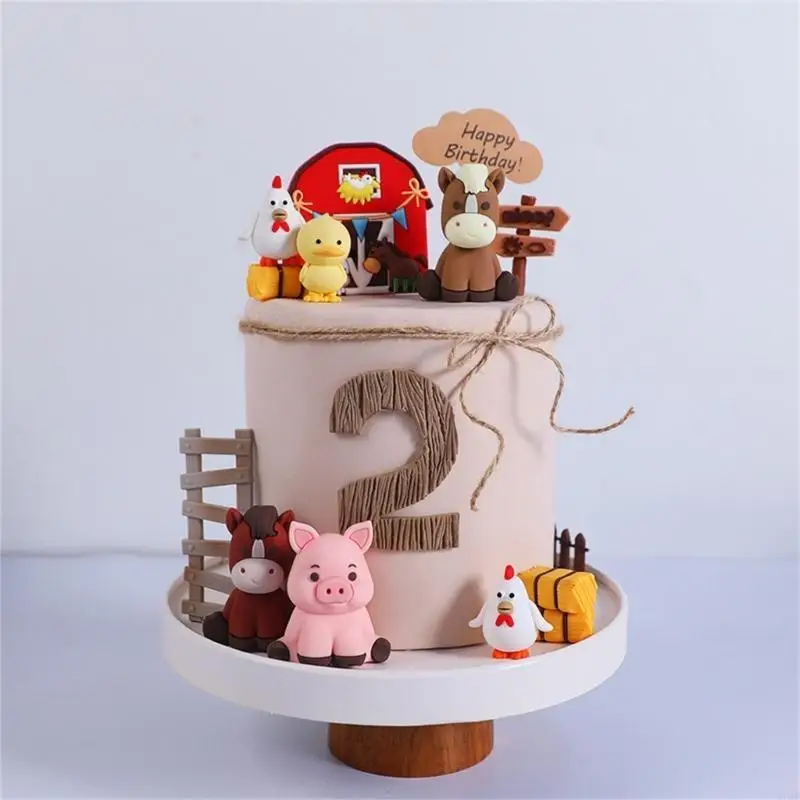 97QD Farm Series Cake Decoration تتميز بأرقام بطة دجاج الخنزير المربح للمواضيع الإبداعية للأطفال