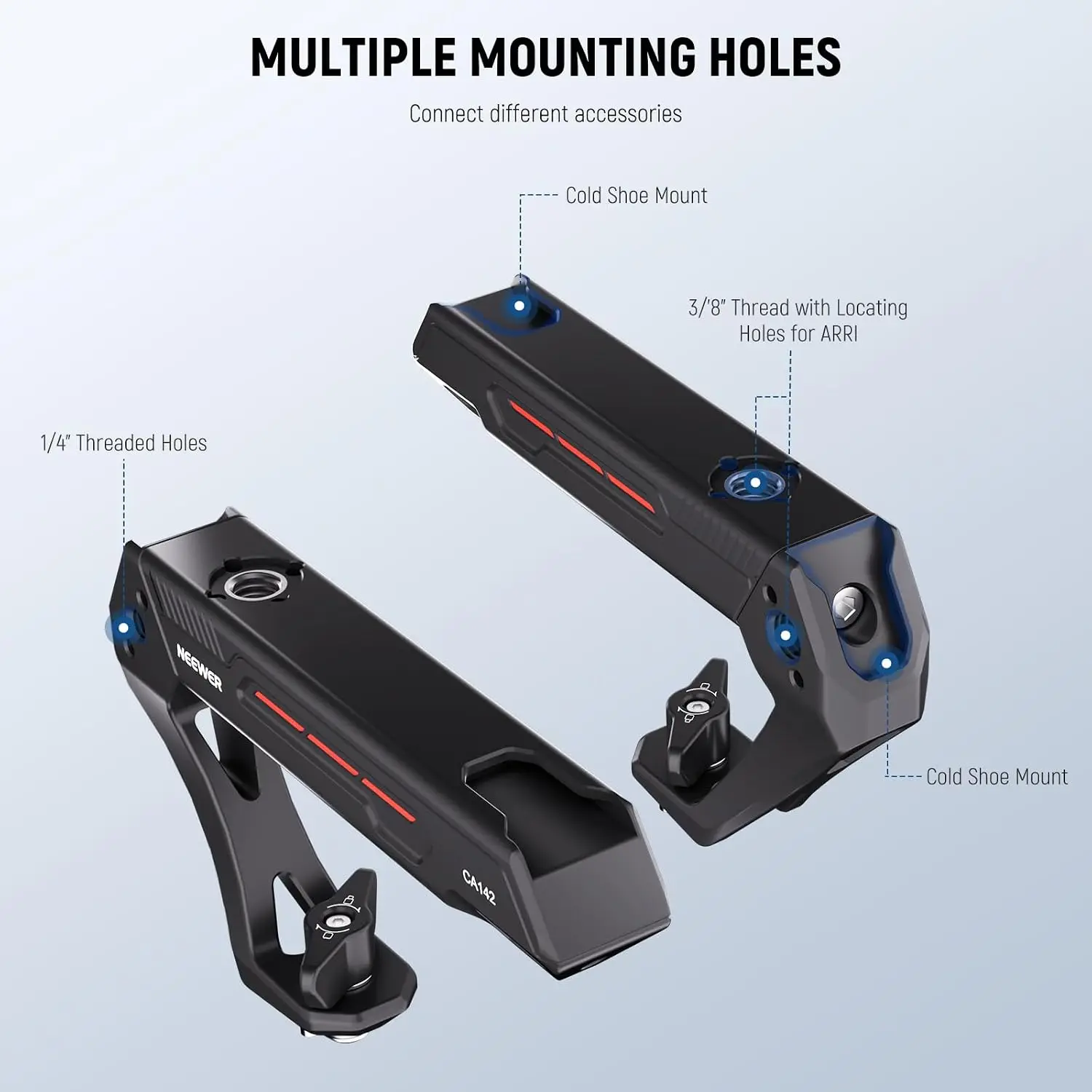 NEEWER BASIC Lightweight Camera Top Handle with 3/8' Locating Pin for ARRI, High Strength Cage Plastic Handle Grip W/ 1/4' 3/8'