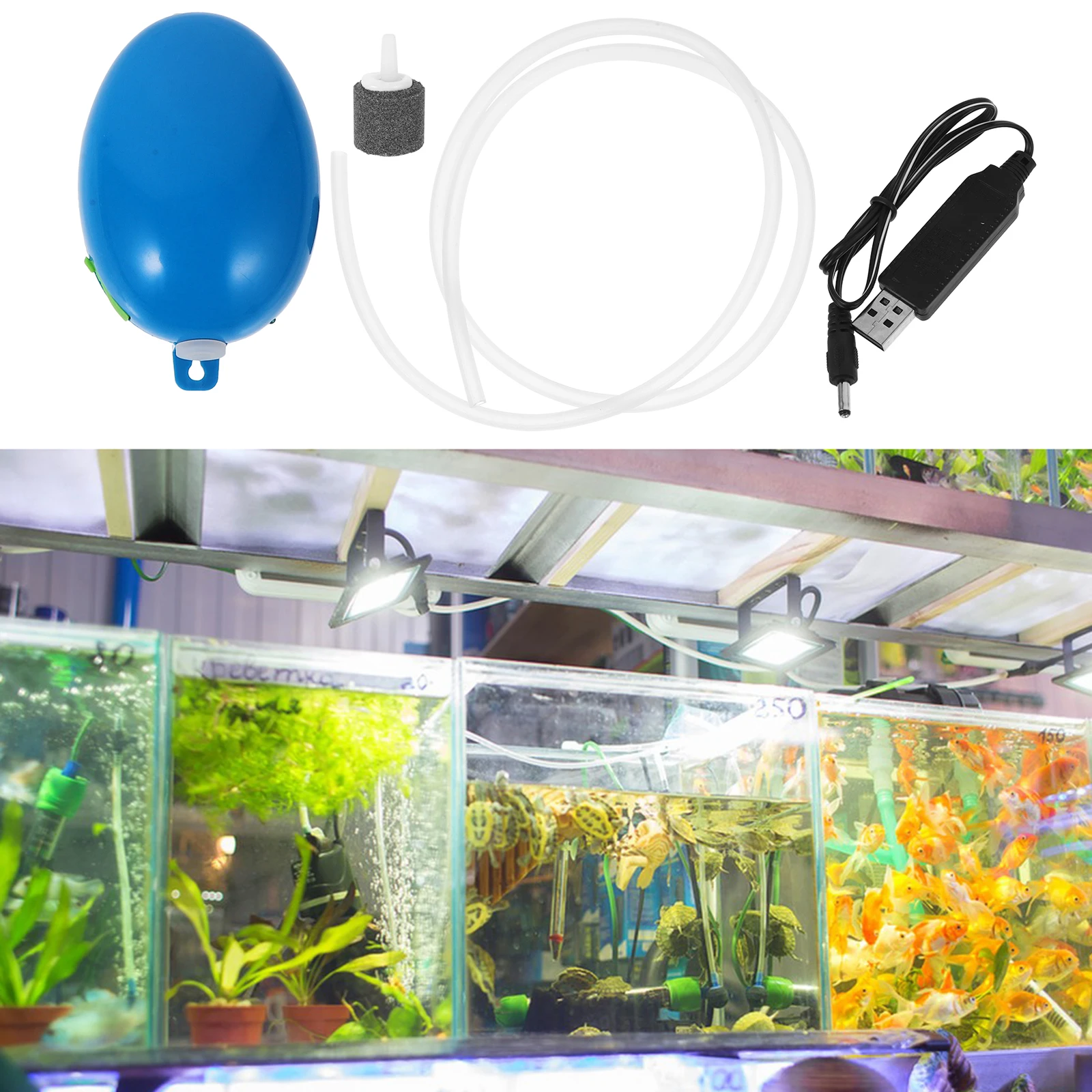 

Aquarium Air Mini Usb Rechargeable Oxygen Pump Fish Tank Aerator 30H Long Lasting Lightweight Portable High Density Plastic