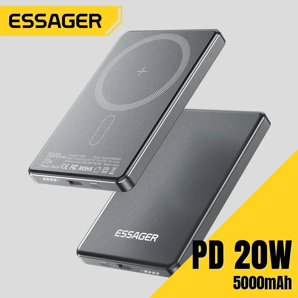 Essager PD 20W 5000mAh slim Power Bank Magnetic Wireless Chargers For iPhone15 14 13 Pro Max Portable External Battery PoverBank