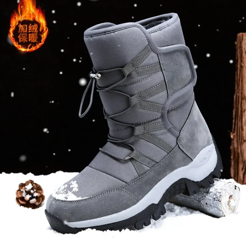 Snow Boots for Mens Winter Cotton High Tops Platform Outdoor Casual Warm Plush Water Proof Non-slip Men's Boot Explosive Style