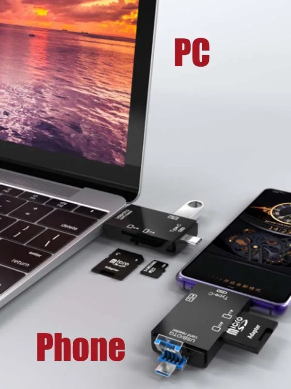 5 في 1 متعدد الوظائف USB 3.0 نوع C USB المصغّر USB SD Tf ذاكرة قارئ بطاقات OTG محوّل قارئ البطاقات الهاتف المحمول ملحقات الكمبيوتر