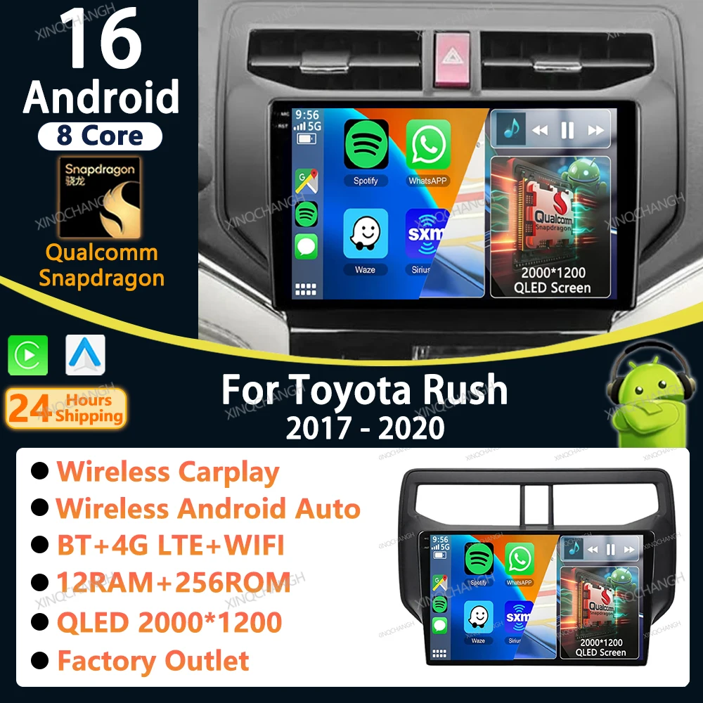 Android 16 Car Radio Carplay Auto For Toyota Rush Daihatsu Terios 2017 2018 2019 2020 Dash Fitting Panel Kit 2 DIN Audio Stereo