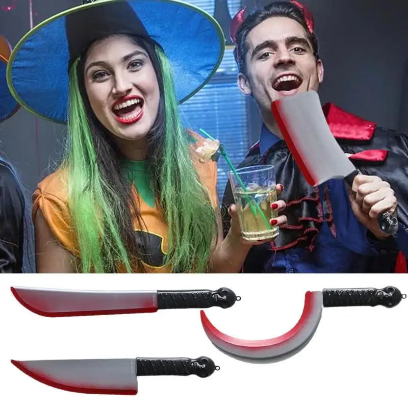 Halloween gefälschte blutige scharfe Messer Requisiten Simulation Kunststoff Küchenmesser Halloween Home Thema Party Dekoration liefert