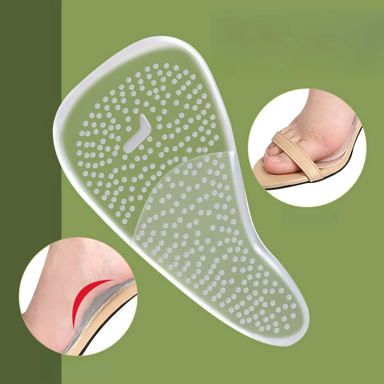 1 pair of girls' high heels with anti slip silicone transparent seven point pad and self-adhesive shock-absorbing insole