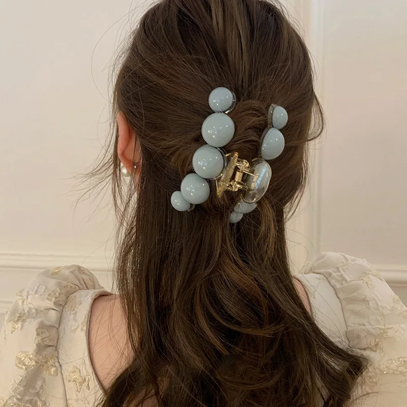 قطعة واحدة من مخالب شعر اللؤلؤ الأزرق البسيط للنساء والفتيات وإكسسوارات الشعر للحفلات #3