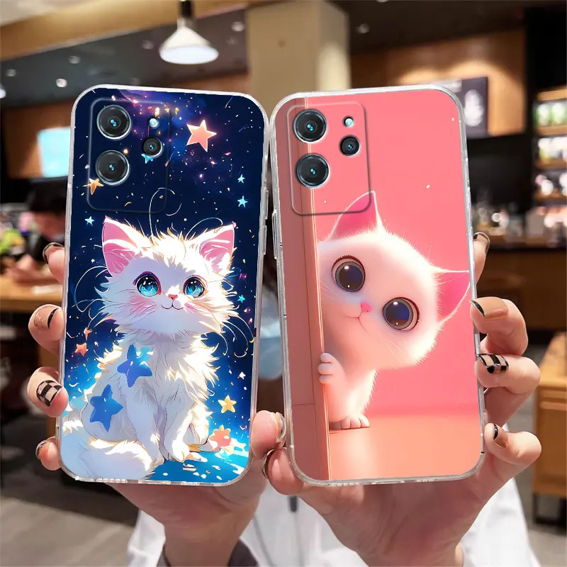 For Oukitel C32 C21 Pro Protective Phone Case For Oukitel C32 Shockproof Clear Soft Silicone Back Cover Cute Cat Cartoon Fundas