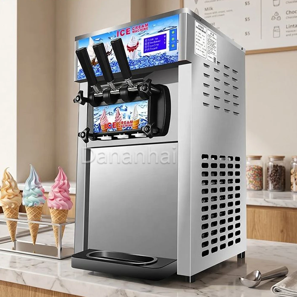 1200W Stainless Steel Commercial Soft Ice Cream Maker for Snack Bar 3 Flavor Ice Cream Making Equipment