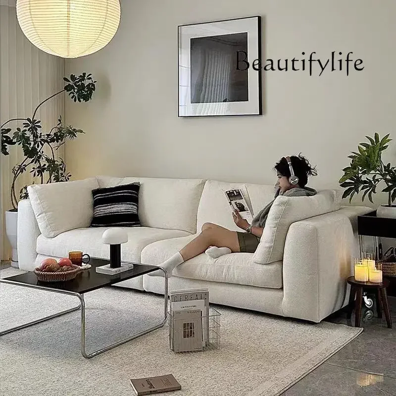 A44 Cream wabi silent wind small apartment living room simple cotton and linen removable sofa three-person fabric sofa