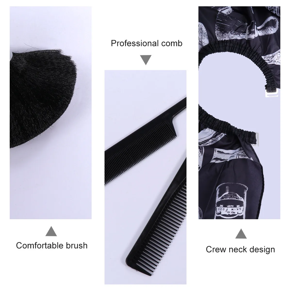 

Набор для парикмахерских работ из 7 предметов: черные расчески, гладкие машинные расчески, зажимы, моющийся грязеотталкивающий парикмахерский костюм для стрижки и укладки волос