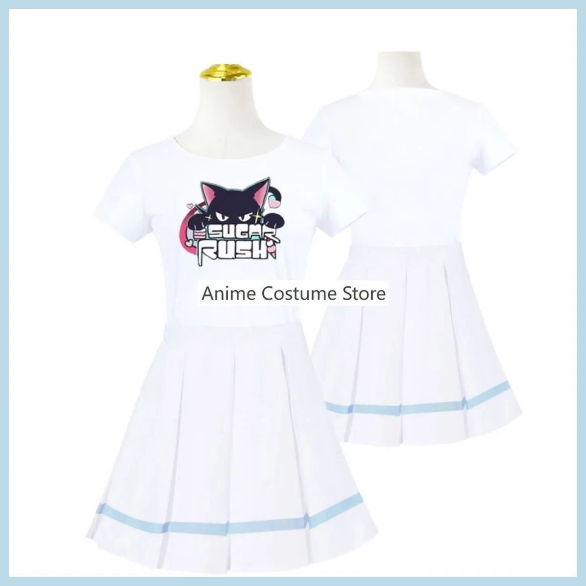 Traje de Cosplay de Anime para mujer, traje Sexy de carnaval, camiseta blanca, Falda plisada, azul, archivo, Kurimura, Airi, Kyoyama, Kazusa