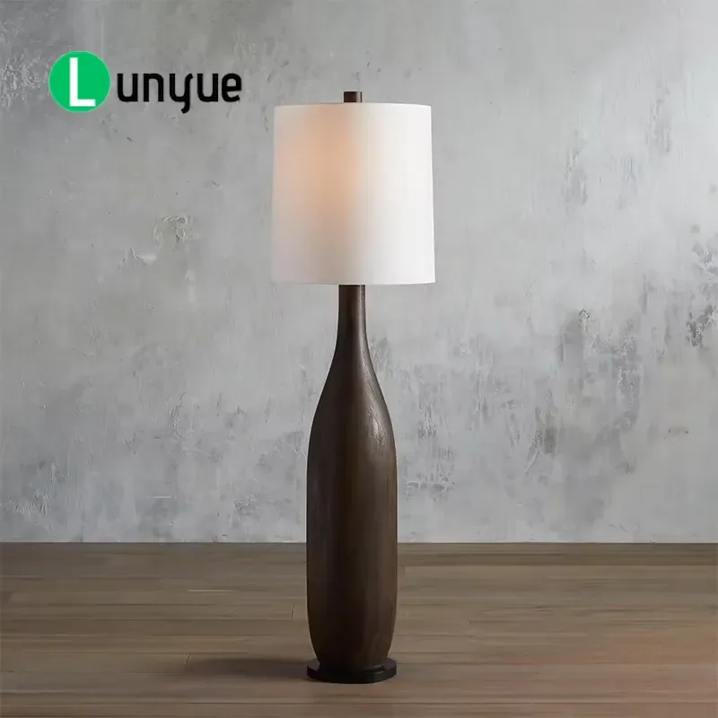 Antique Walnut Italian Log Style Roman Column LED Floor Lamp American Vintage Design Iron Standing Light for Living Room