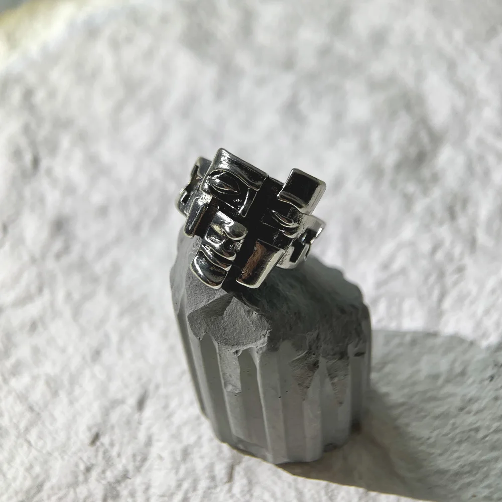 Men's Retro Silver Punk Gothic Face Ring, Statement
