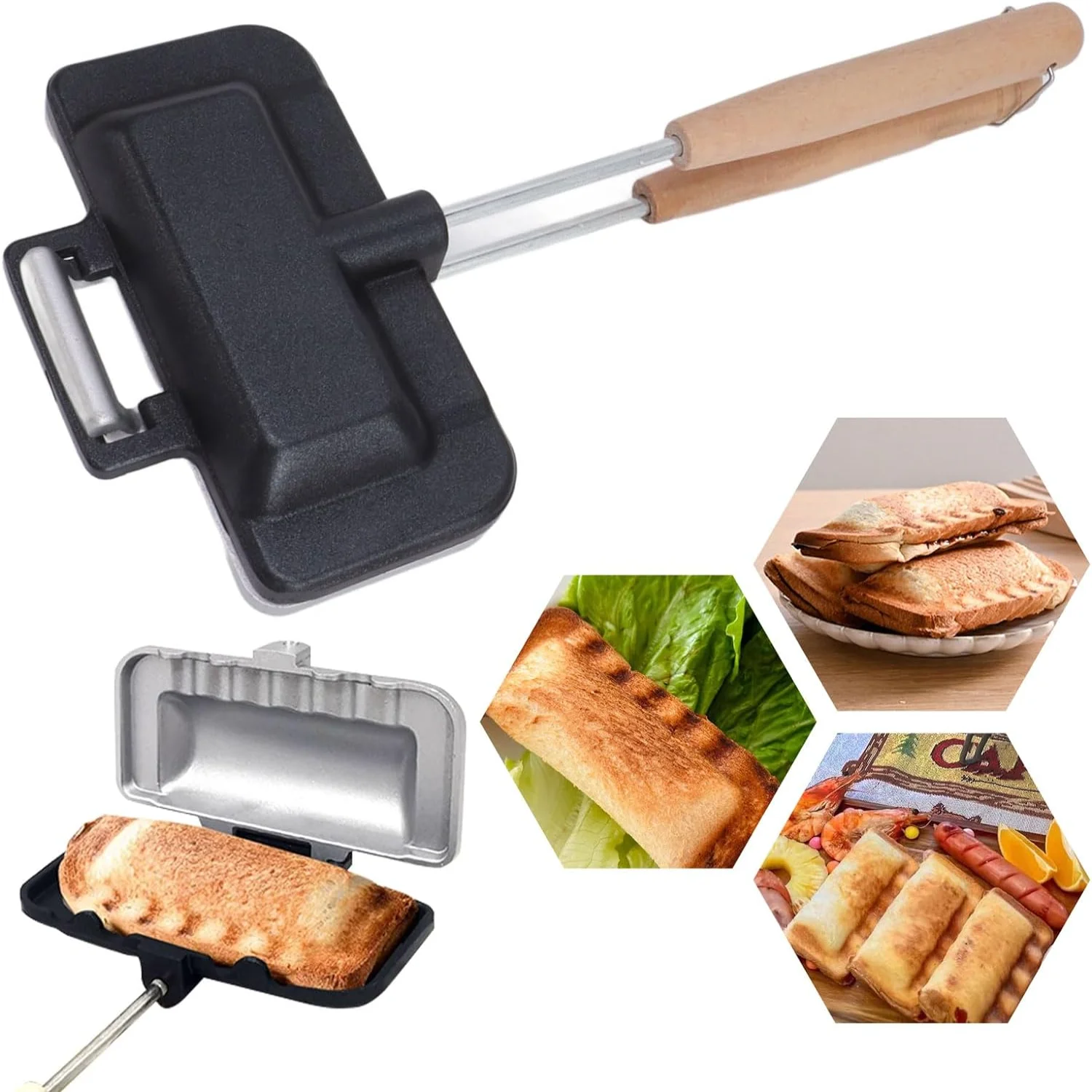 

Double Sided Sandwich Baking Pan, Double Sided Skillet Sandwich Baking Pan Bread Crimp Sealing Baking Pan, Nonstick Sandwich Mak