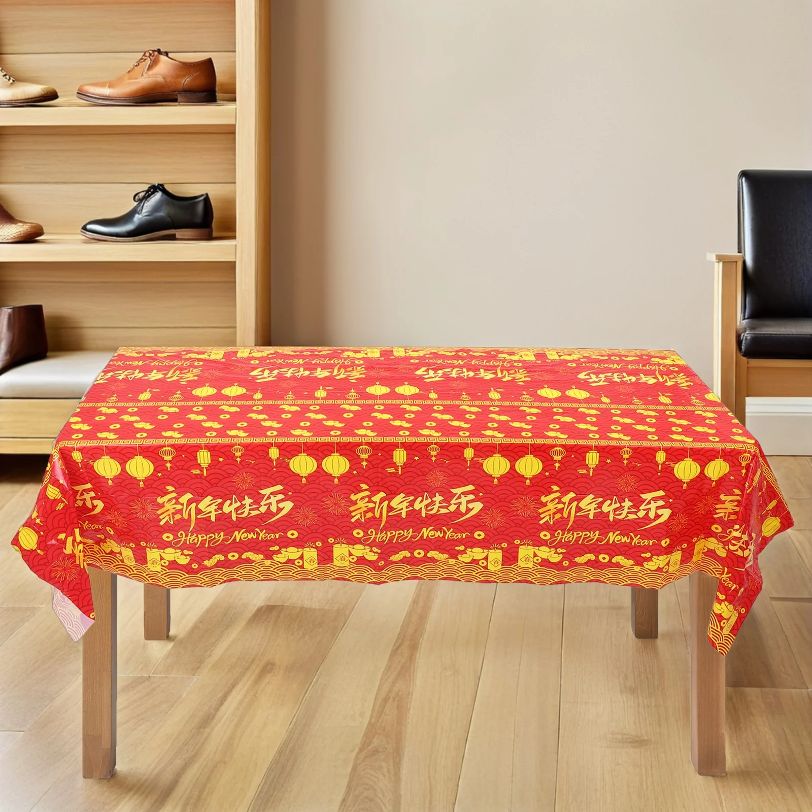 

2pcs Happy New Year Tablecloth 2026 Horse Year Red Rectangular Plastic Table Cover For Spring Festival Wedding Birthday Party
