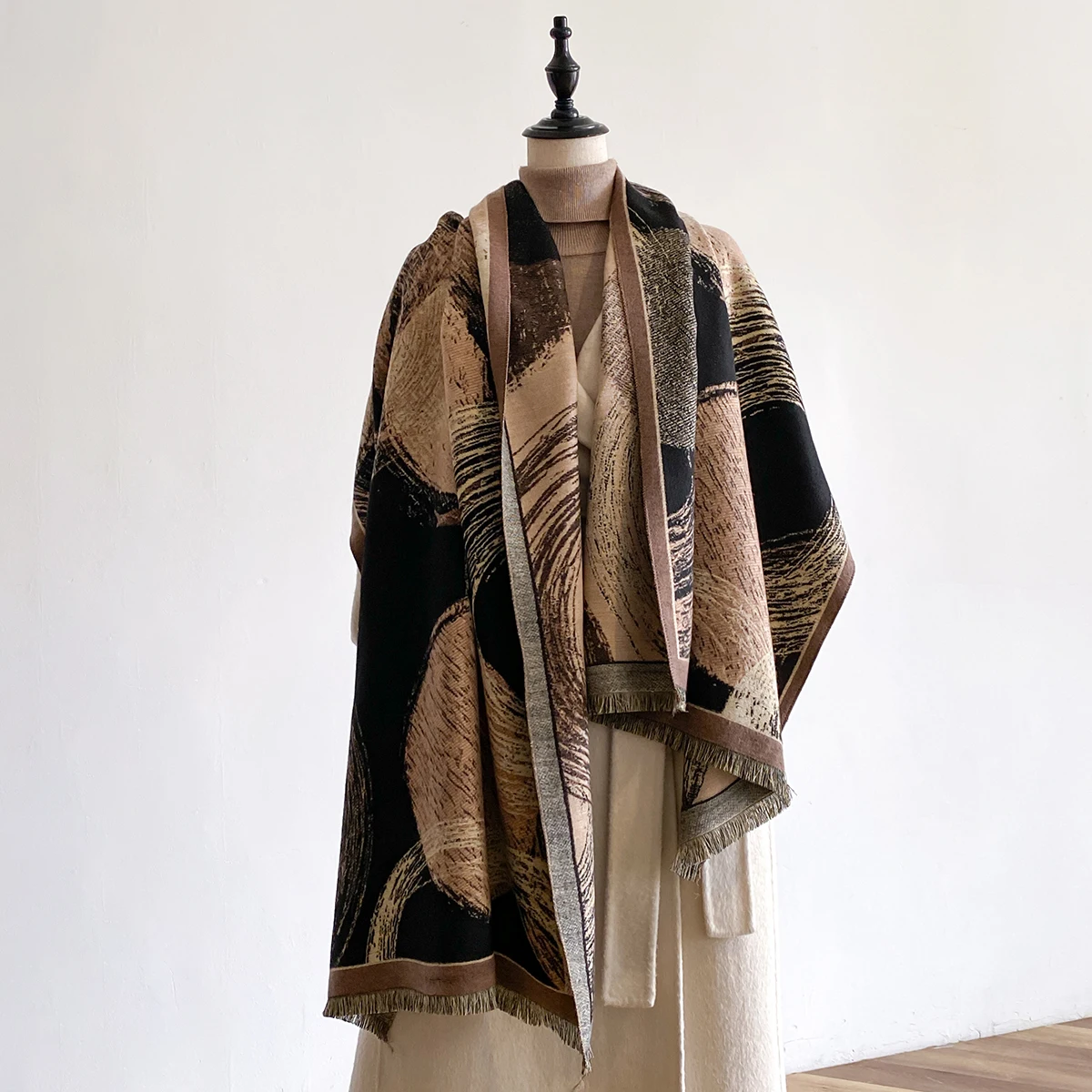 Frauen Imitation Kaschmir Schals Design Dicke Decke Pashmina Warme Schal Wrap Halstuch Weibliche Plaid Bufanda Winter Bandana – Detail 9