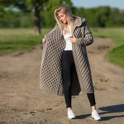 5XL Fall and Winter 2020 Casual Solid Gray Cardigan Women Hooded Long Knitted Coats Female Oversized big size Overcoats Outwear