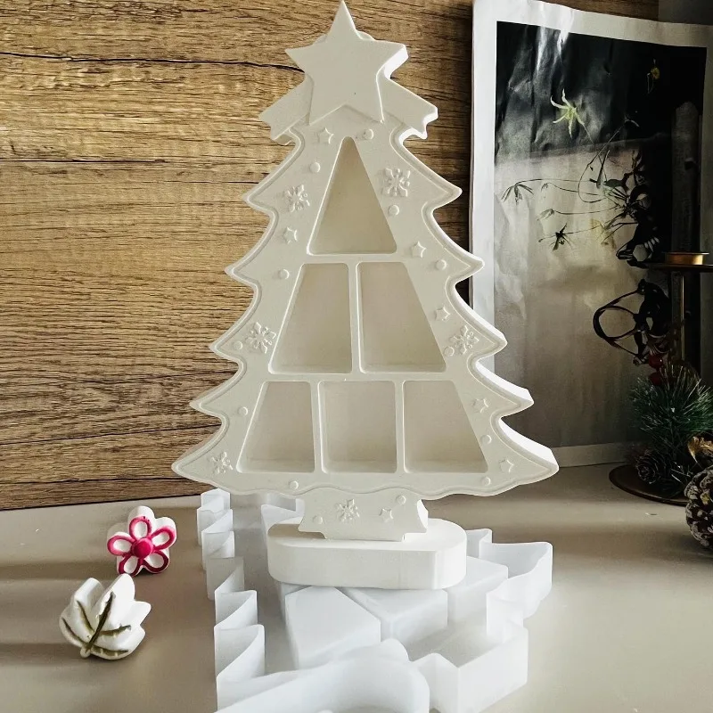 Standing Christmas Tree with Star Silicone Mold DIY Casting Home Decoration Plaster Mould Christmas Tree Ornament Silicone Mould