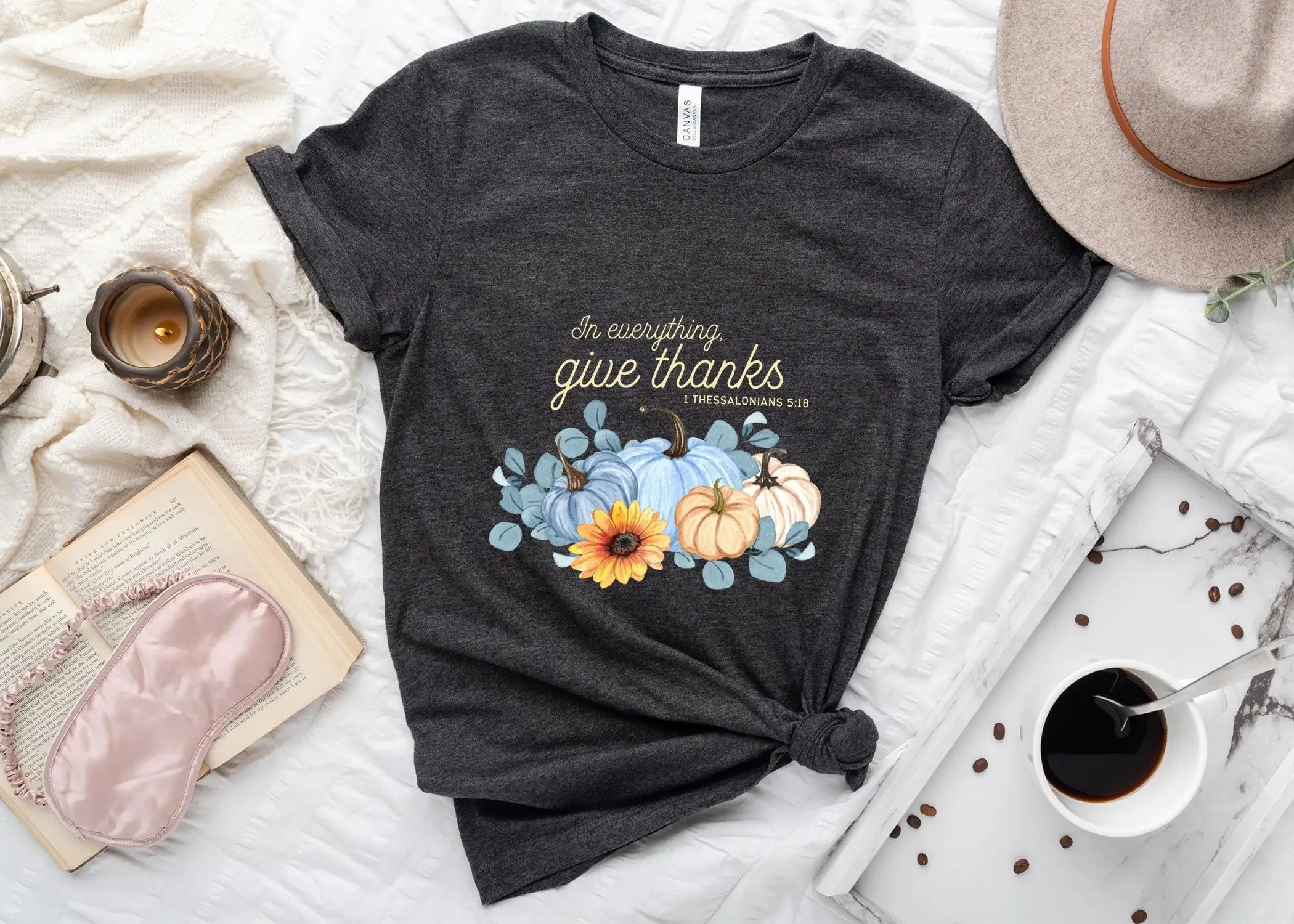 Спасибо, футболка на День Благодарения с изображением тыквы во всём