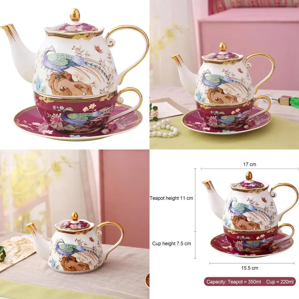 

Vintage Floral Bone China Tea Set with Teapot and Cup, 12 Oz, Elegant Vintage Teaware for One