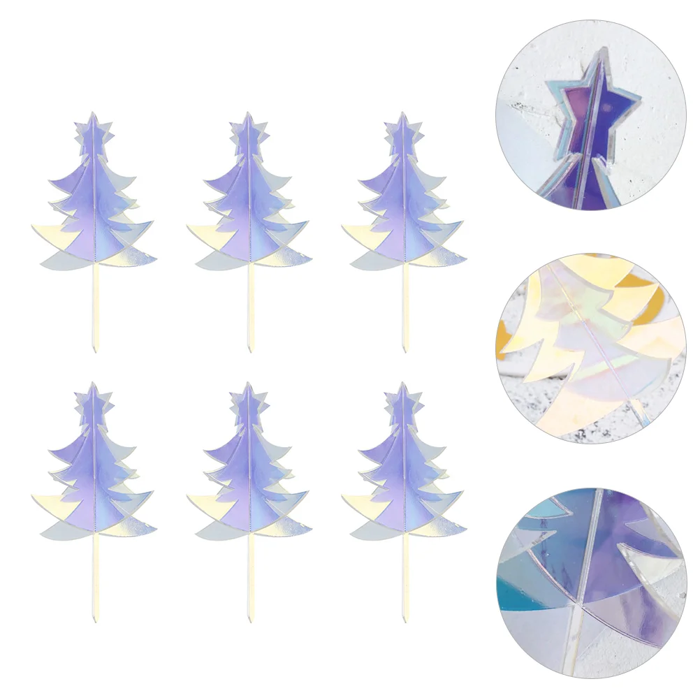 

6 Pcs Holiday Cupcake Decorations Three-dimensional Christmas Tree Card Xmas Toppers