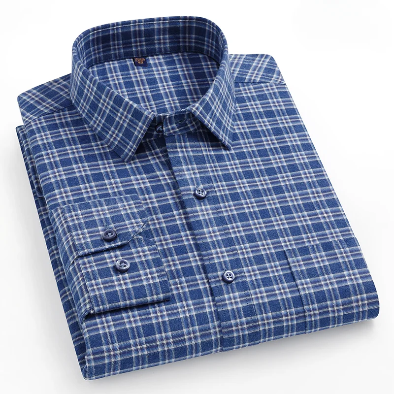 New in shirt hight qualiyt 100%cotton brushed long-sleeve shirts for men slim fit formal shirt soft houndstooth plaid clothes